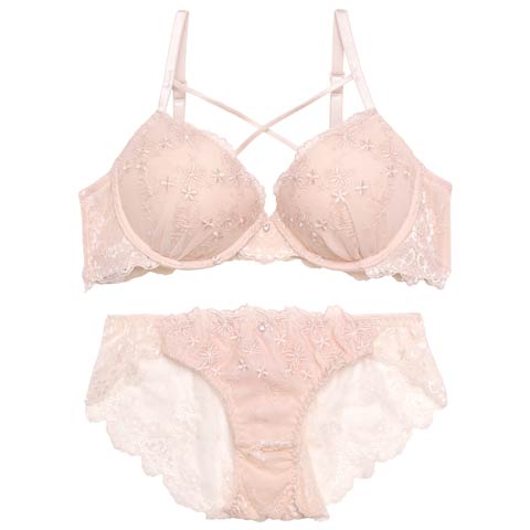 【EFサイズ】メルティパピヨンコードブラジャー&バック透けフルバックショーツ［大人気］(ピンク-E70/ショーツM)