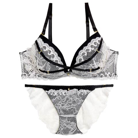 【EFサイズ】アンジュクロスエンブロイダリーブラジャー&バック透けフルバックショーツ［大人気］(オフホワイト-E70/ショーツM)