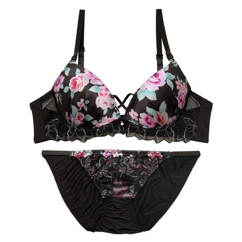 10/15再販!トワイライトブルームローズブラジャー&フルバックショーツ［激売れ］［週替］[スーパーセール](ブラック-A70/ショーツM)