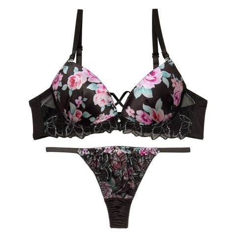 トワイライトブルームローズブラジャー&Tバックショーツ［激売れ］［週替］[スーパーセール](ブラック-A70/ショーツM)