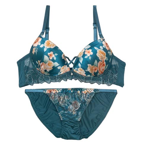 【EFサイズ】トワイライトブルームローズブラジャー&フルバックショーツ［大人気］(グリーン-E70/ショーツM)