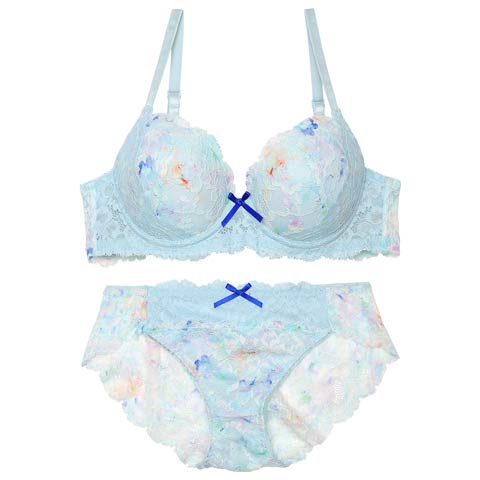 フレッシュスウィートフラワーブラジャー&バック透けフルバックショーツ［激売れ］(サックス-B65/ショーツM)