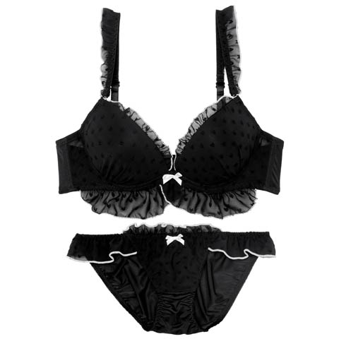 10/7再販!【かとゆり着用】【EFサイズ】ガーリーパイピングフリルブラジャー&フルバックショーツ［大人気］(ブラック-E70/ショーツM)