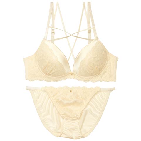 【EFサイズ】ミステリアスクロスコードーブラジャー&フルバックショーツ［大人気］［週替］[スーパーセール](クリーム-E70/ショーツM)