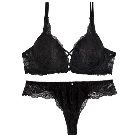 9/11再販!クロスデザインレーシィブラジャー&バック透けTバックショーツ［激売れ］［週替］[スーパーセール](ブラック-B65/ショーツM)