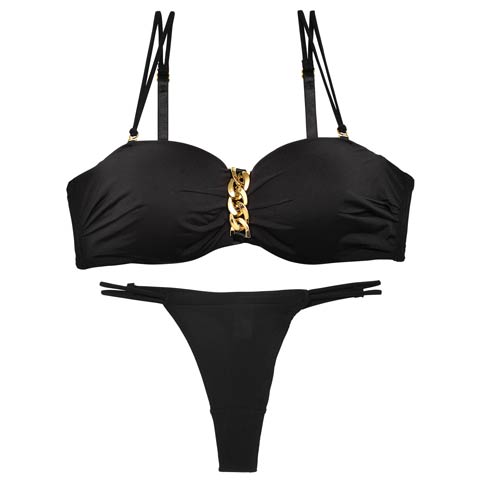 スパークリングチェーンブラジャー&Tバックショーツ［激売れ］［週替］[スーパーセール](ブラック-B65/ショーツM)