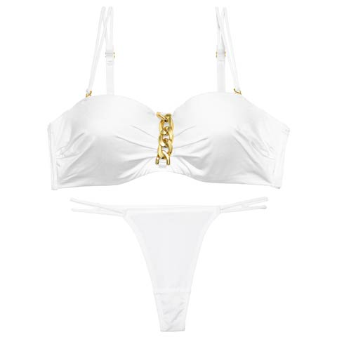 スパークリングチェーンブラジャー&Tバックショーツ［激売れ］［週替］[スーパーセール](ホワイト-B65/ショーツM)