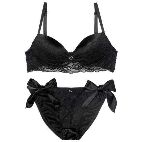 ジュエルハートレーシィブラジャー&フルバックショーツ［激売れ］［週替］[スーパーセール](ブラック-B65/ショーツM)