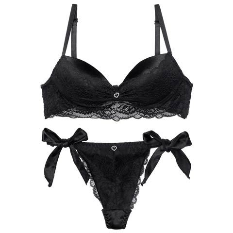 ジュエルハートレーシィブラジャー&Tバックショーツ［激売れ］［週替］[スーパーセール](ブラック-B65/ショーツM)