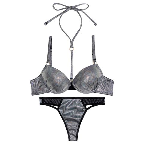 [2way]オーロララメスパークルブラジャー&Tバックショーツ［激売れ］(シルバー-B65/ショーツM)