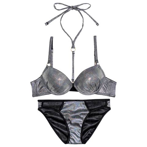 【EFサイズ】[2way]オーロララメスパークルブラジャー&フルバックショーツ［大人気］［週替］[スーパーセール](シルバー-E70/ショーツM)