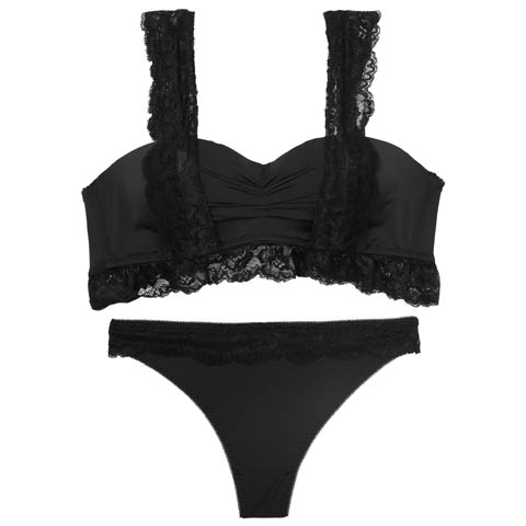 フリルレーシィギャザーギャザーブラジャー&Tバックショーツ［激売れ］［週替］[スーパーセール](ブラック-B65/ショーツM)