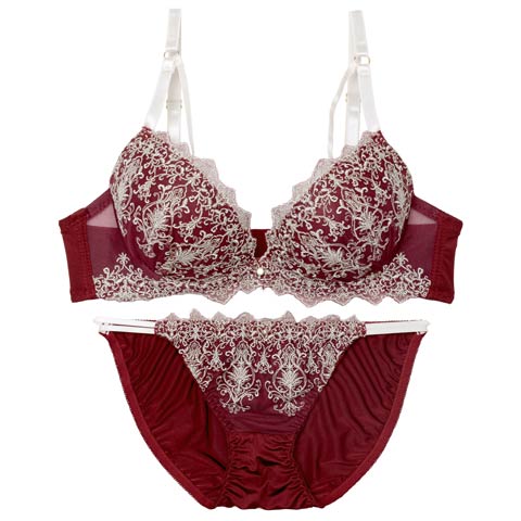 ダマスクディープストリングブラジャー&フルバックショーツ［激売れ］［週替］[スーパーセール](レッド-A70/ショーツM)