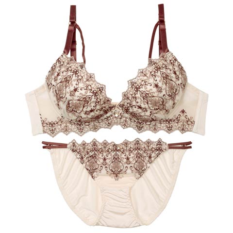 ダマスクディープストリングブラジャー&フルバックショーツ［激売れ］［週替］[スーパーセール](クリーム-A70/ショーツM)
