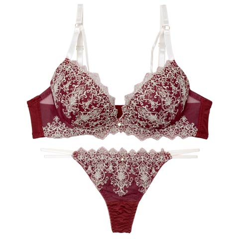 ダマスクディープストリングブラジャー&Tバックショーツ［激売れ］［週替］[スーパーセール](レッド-A70/ショーツM)