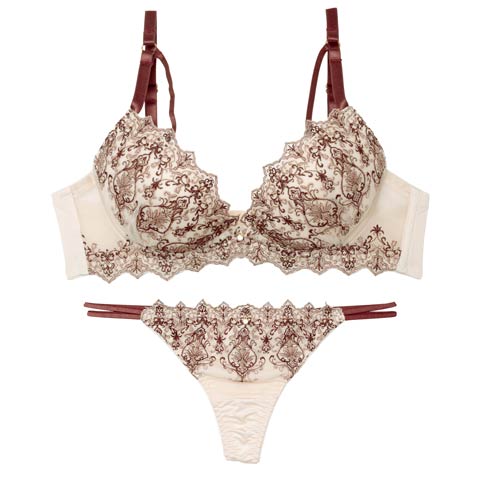ダマスクディープストリングブラジャー&Tバックショーツ［激売れ］［週替］[スーパーセール](クリーム-A70/ショーツM)