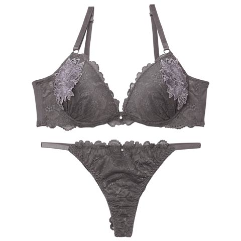 ミスティックレーシィピオニー育乳脇高ブラジャー&バック透けTバックショーツ［激売れ］(グレー-A70/ショーツM)
