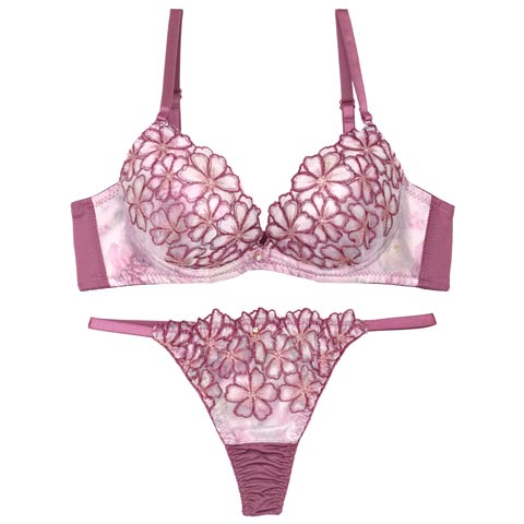 グラデーションモーヴフラワーブラジャー&Tバックショーツ［激売れ］［週替］[スーパーセール](パープル-A70/ショーツM)