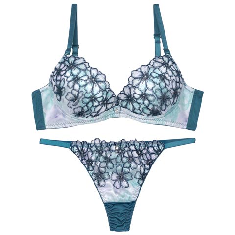 グラデーションモーヴフラワーブラジャー&Tバックショーツ［激売れ］［週替］[スーパーセール](グリーン-A70/ショーツM)