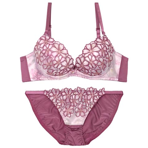 【EFサイズ】グラデーションモーヴフラワーブラジャー&フルバックショーツ［大人気］(パープル-E70/ショーツM)