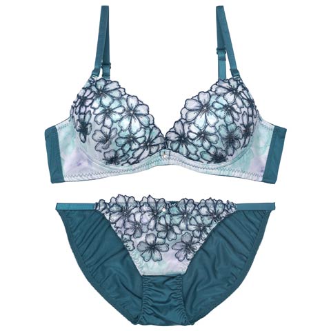 【EFサイズ】グラデーションモーヴフラワーブラジャー&フルバックショーツ［大人気］(グリーン-E70/ショーツM)