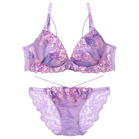 【三上悠亜着用】ルミエールフラワースカラップブラジャー&バック透けフルバックショーツ［激売れ］［週替］[スーパーセール](パープル-B65/ショーツM)