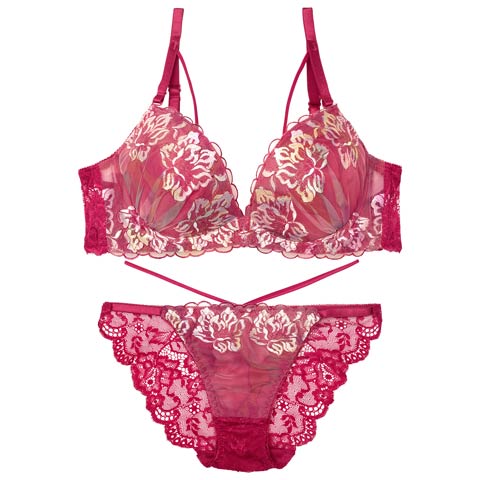 【三上悠亜着用】ルミエールフラワースカラップブラジャー&バック透けフルバックショーツ［激売れ］［週替］[スーパーセール](レッド-B65/ショーツM)
