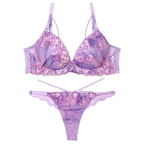 【三上悠亜着用】ルミエールフラワースカラップブラジャー&バック透けTバックショーツ［激売れ］［週替］(パープル-B65/ショーツM)