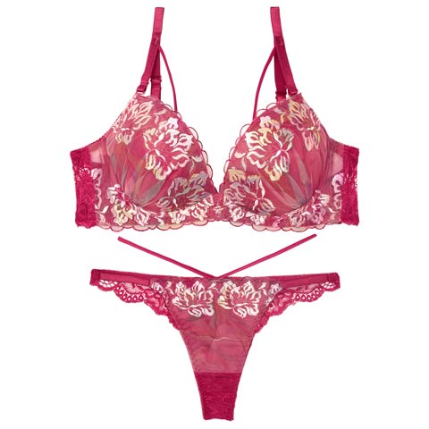 【三上悠亜着用】ルミエールフラワースカラップブラジャー&バック透けTバックショーツ［激売れ］［週替］(レッド-B65/ショーツM)