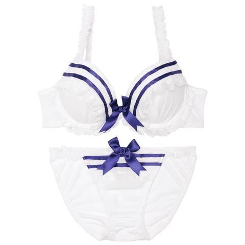 【かとゆり着用】キュートマリンセーラーブラジャー&フルバックショーツ［激売れ］(ホワイト-B65/ショーツM)