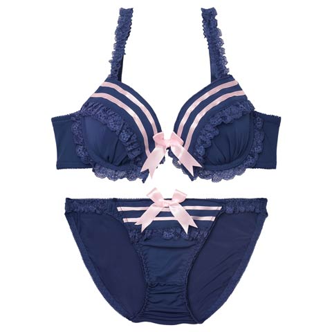 【かとゆり着用】キュートマリンセーラーブラジャー&フルバックショーツ［激売れ］(ネイビー-B65/ショーツM)