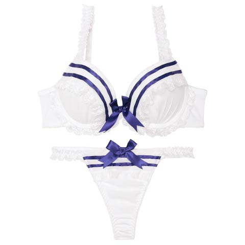 【かとゆり着用】キュートマリンセーラーブラジャー&Tバックショーツ［激売れ］(ホワイト-B65/ショーツM)
