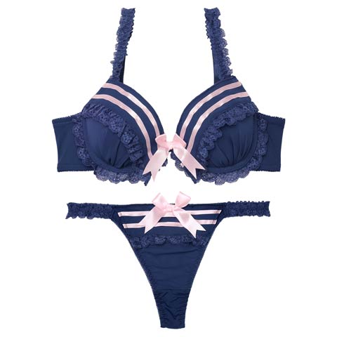 【かとゆり着用】キュートマリンセーラーブラジャー&Tバックショーツ［激売れ］(ネイビー-B65/ショーツM)