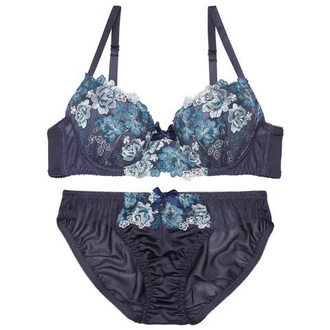 10/9再販!ブリリアントローズフラワーブラジャー&フルバックショーツ［激売れ］［週替］[スーパーセール](ネイビー-A70/ショーツM)