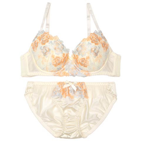 10/9再販!ブリリアントローズフラワーブラジャー&フルバックショーツ［激売れ］［週替］[スーパーセール](クリーム-A70/ショーツM)