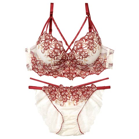 11/18再販!ラグジュアリーブルームストリングブラジャー&バック透けフルバックショーツ［激売れ］(アイボリー-A70/ショーツM)
