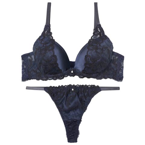 10/3新作!ブリリアントアイビーブラジャー&バック透けTバックショーツ［激売れ］(ネイビー-A70/ショーツM)