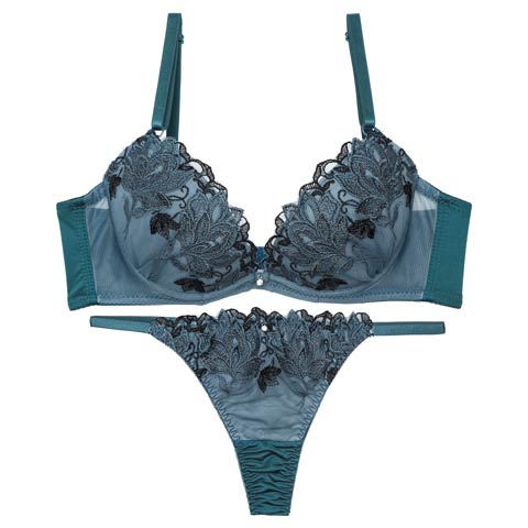 11/20再販!マスカレードディープフラワー育乳脇高ブラジャー&Tバックショーツ［激売れ］(グリーン-A70/ショーツM)