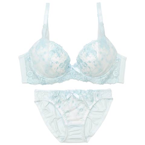 11/11再販!パステルフラワーチュール育乳脇高ブラジャー&フルバックショーツ［激売れ］(サックス-B65/ショーツM)