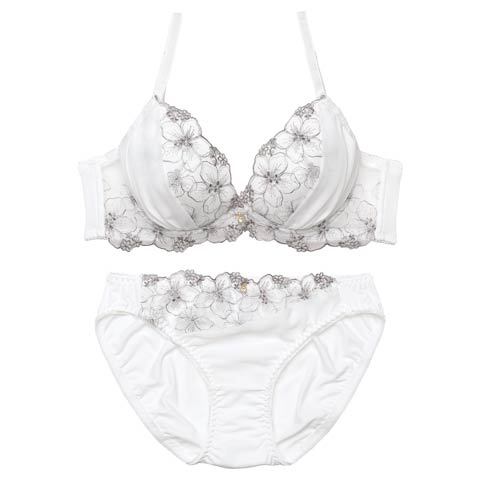 10/22新作!【EFサイズ】モノトーンフルールシフォンブラジャー&フルバックショーツ［大人気］(ホワイト-E70/ショーツM)
