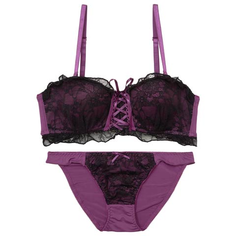 10/1新作!【EFサイズ】[4way]ドーリーレースアップフリルブラジャー&フルバックショーツ［大人気］(パープル-E70/ショーツM)