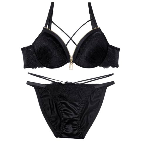 11/5新作!レーシィコードファスナーブラジャー&フルバックショーツ［激売れ］(ブラック-B65/ショーツM)