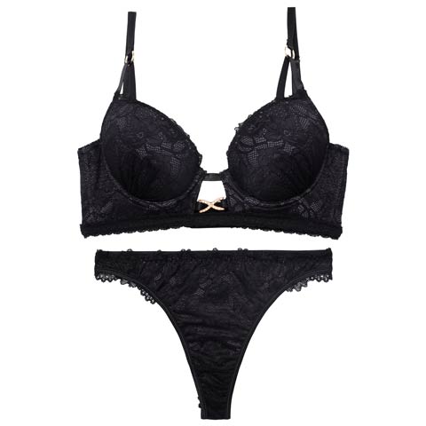 12/26新作!【三上悠亜着用】シャドウレースビジューホール育乳脇高ブラジャー&バック透けTバックショーツ［激売れ］(ブラック-B65/ショーツM)