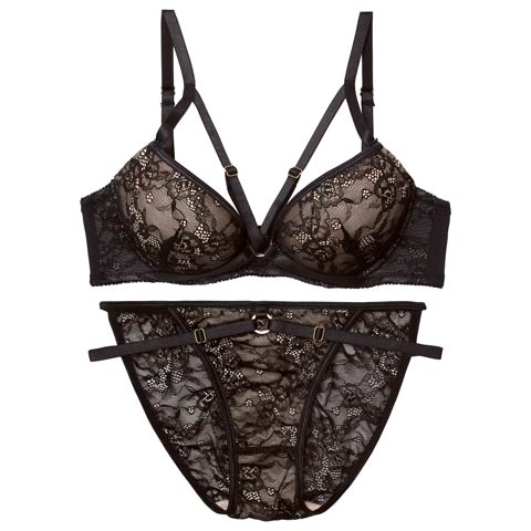 3/13新作!ドラマティックコードレースブラジャー&バック透けフルバックショーツ［激売れ］(ブラック-B65/ショーツM)