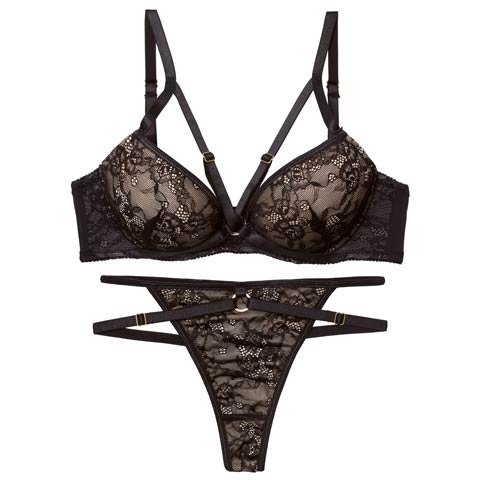3/13新作!ドラマティックコードレースブラジャー&バック透けTバックショーツ［激売れ］(ブラック-B65/ショーツM)