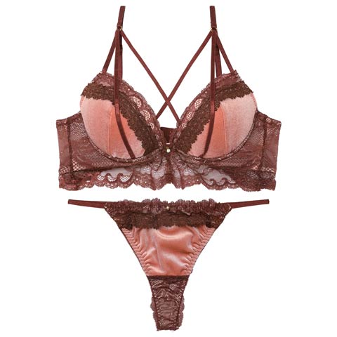 11/12新作!ノーブルベロアコードブラジャー&バック透けTバックショーツ［激売れ］(ピンク-A70/ショーツM)