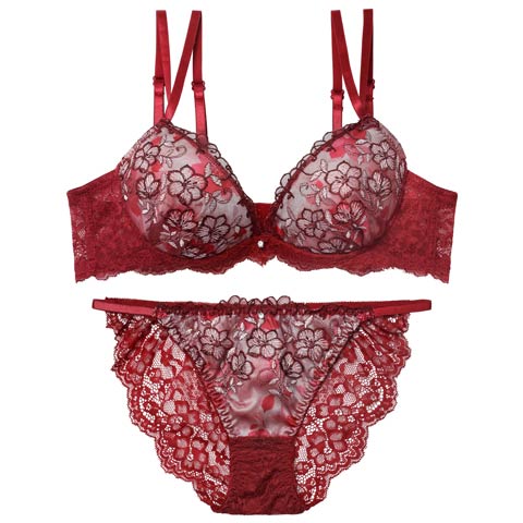 11/14新作!ルミエールディープフラワーブラジャー&バック透けフルバックショーツ［激売れ］(レッド-A70/ショーツM)