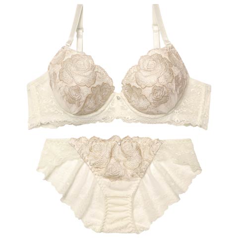 11/17新作!プリンセスグリッターローズブラジャー&バック透けフルバックショーツ［激売れ］(アイボリー-A70/ショーツM)