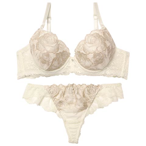 12/22新作!プリンセスグリッターローズブラジャー&バック透けTバックショーツ［激売れ］(アイボリー-A70/ショーツM)