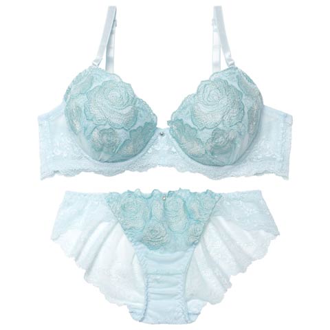 11/17新作!【EFサイズ】プリンセスグリッターローズブラジャー&バック透けフルバックショーツ［大人気］(サックス-E70/ショーツM)